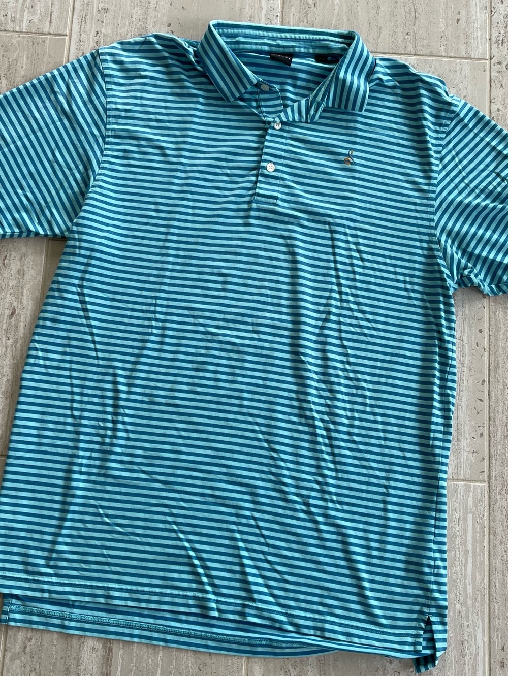 Striped Short-Sleeve Polo Shirt in Teal and Light Blue